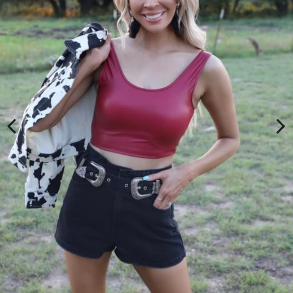 Boutique Dark Red Faux Leather Crop Tank Top XL NWT